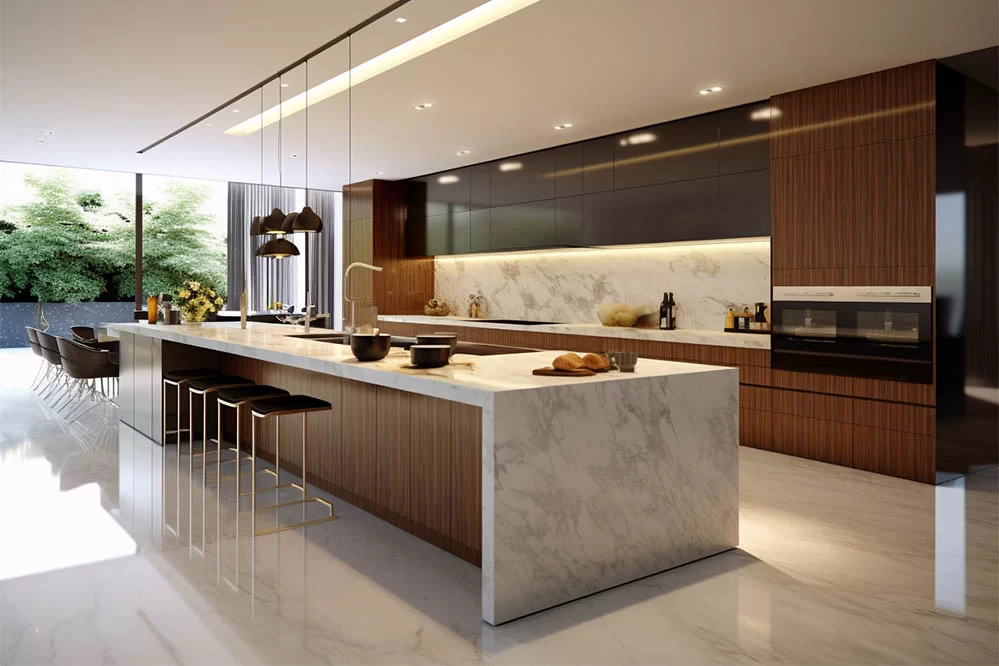 brown kitchen cabinets with under cabinet lighting modern Brown Kitchen Cabinets Integrate Smart Kitchen Technology