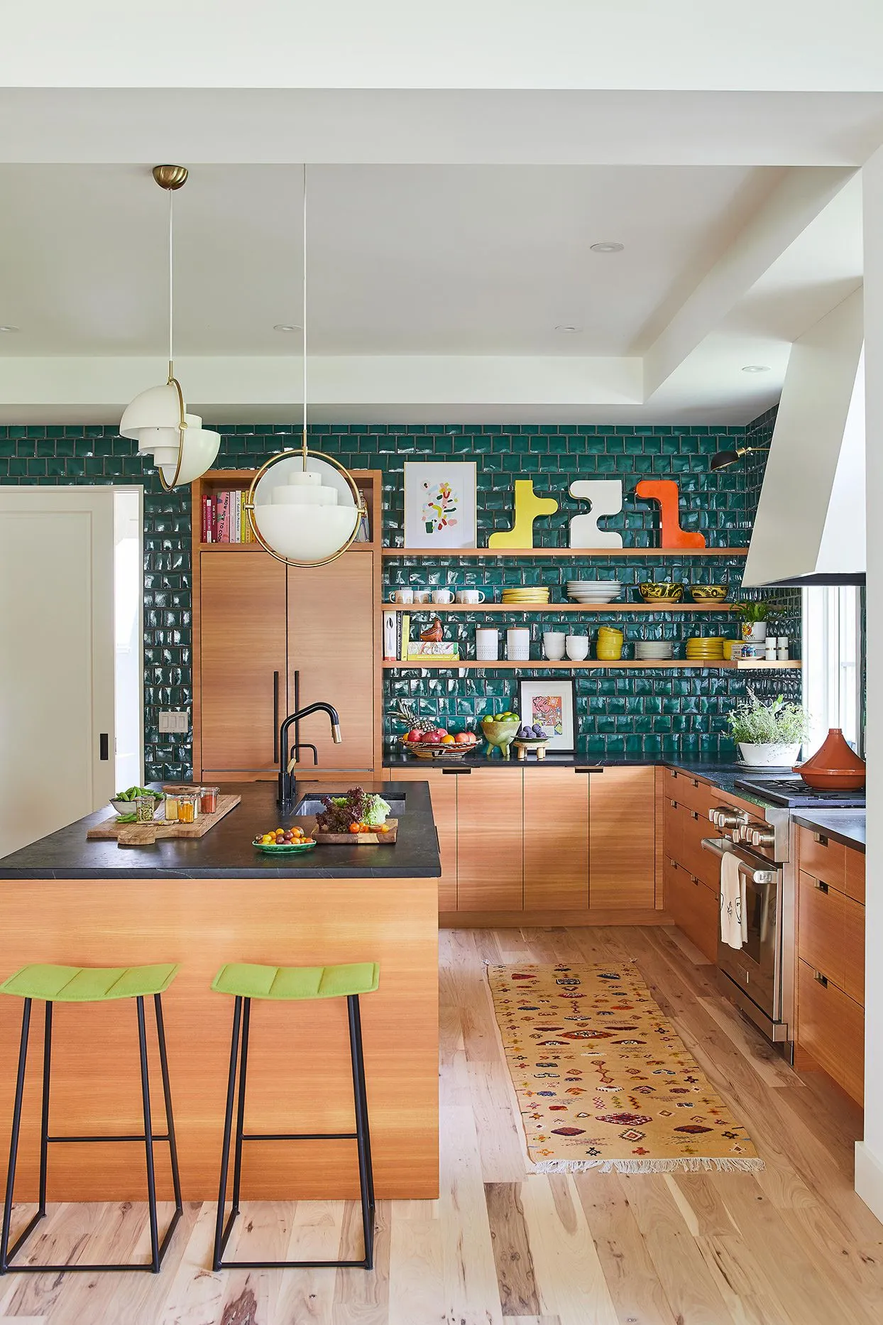 brown kitchen cabinets with mustard yellow backsplash modern Brown Kitchen Cabinets Opt for Bold Backsplash Colors