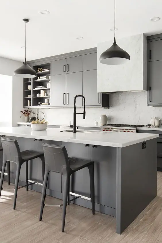 Contrasting Island in Gray Kitchen modern Gray kitchen cabinet Contrasting Island in Gray Kitchen