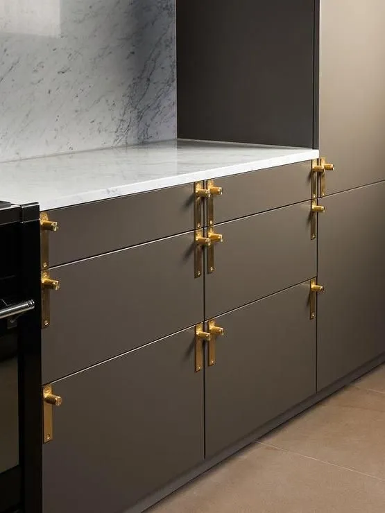 Gray Cabinets with Brass Hardware modern Gray kitchen cabinet Gray Cabinets with Brass Hardware