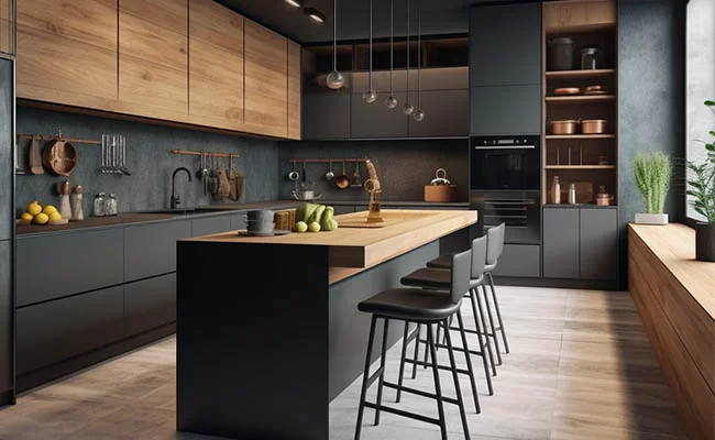 modern Gray kitchen cabinet Gray Cabinets with Wood Accents