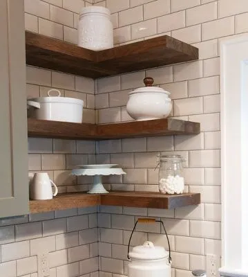modern Open Kitchen Cabinets Add Floating Corner Shelves