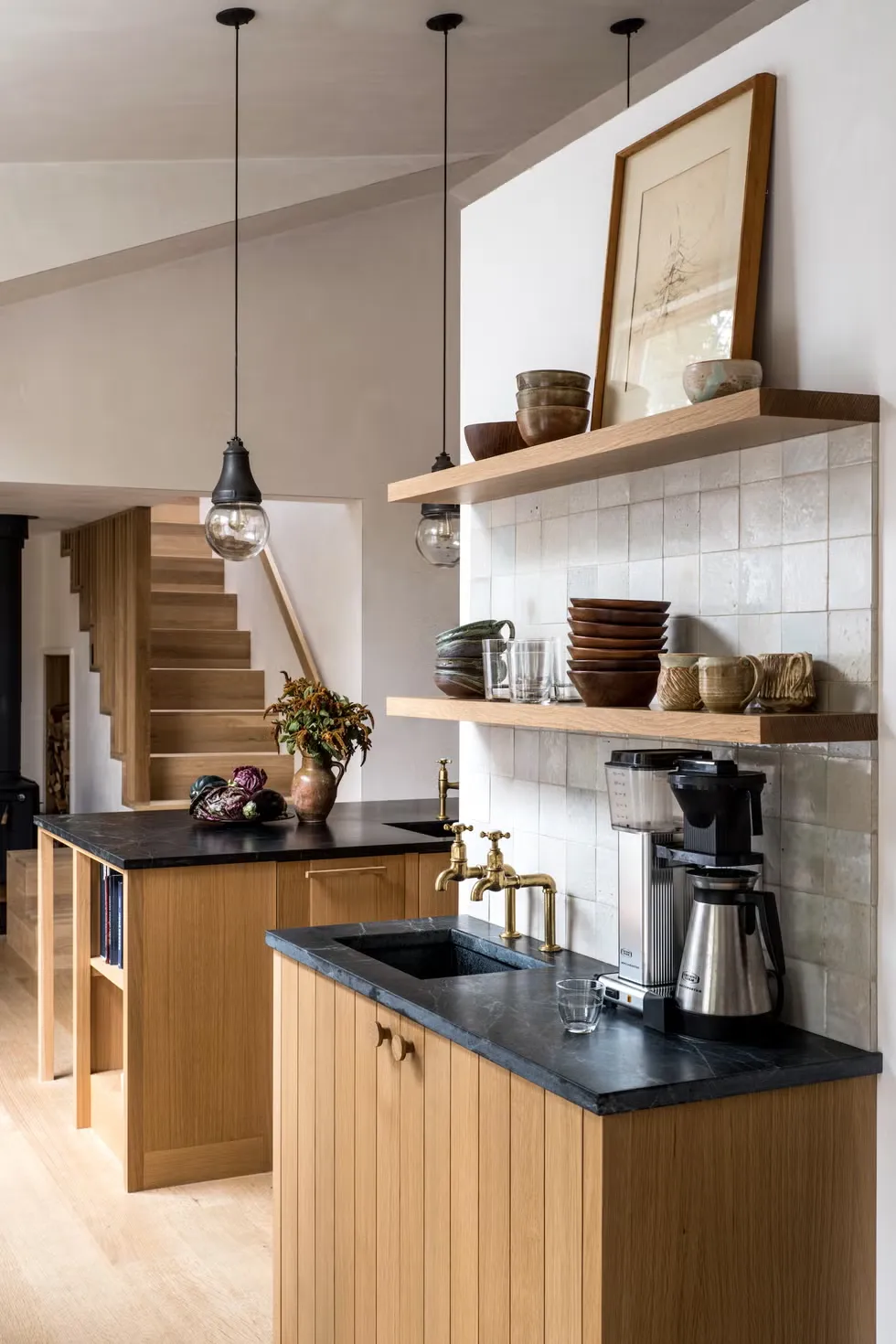 modern Open Kitchen Cabinets Create a Coffee Bar