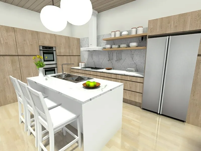 modern Open Kitchen Cabinets Incorporate Hanging Hooks