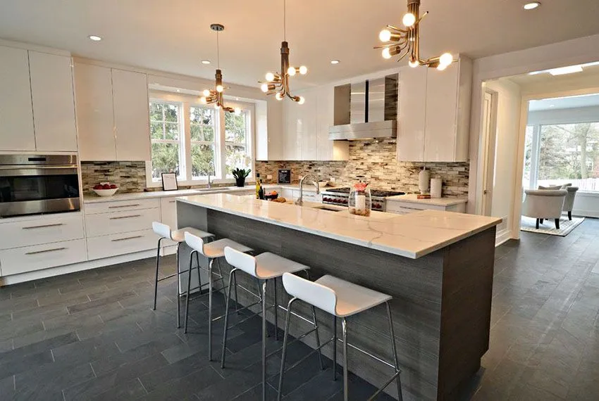 white kitchen cabinet with navy or green kitchen island modern White Kitchen Cabinet Contrasting Island