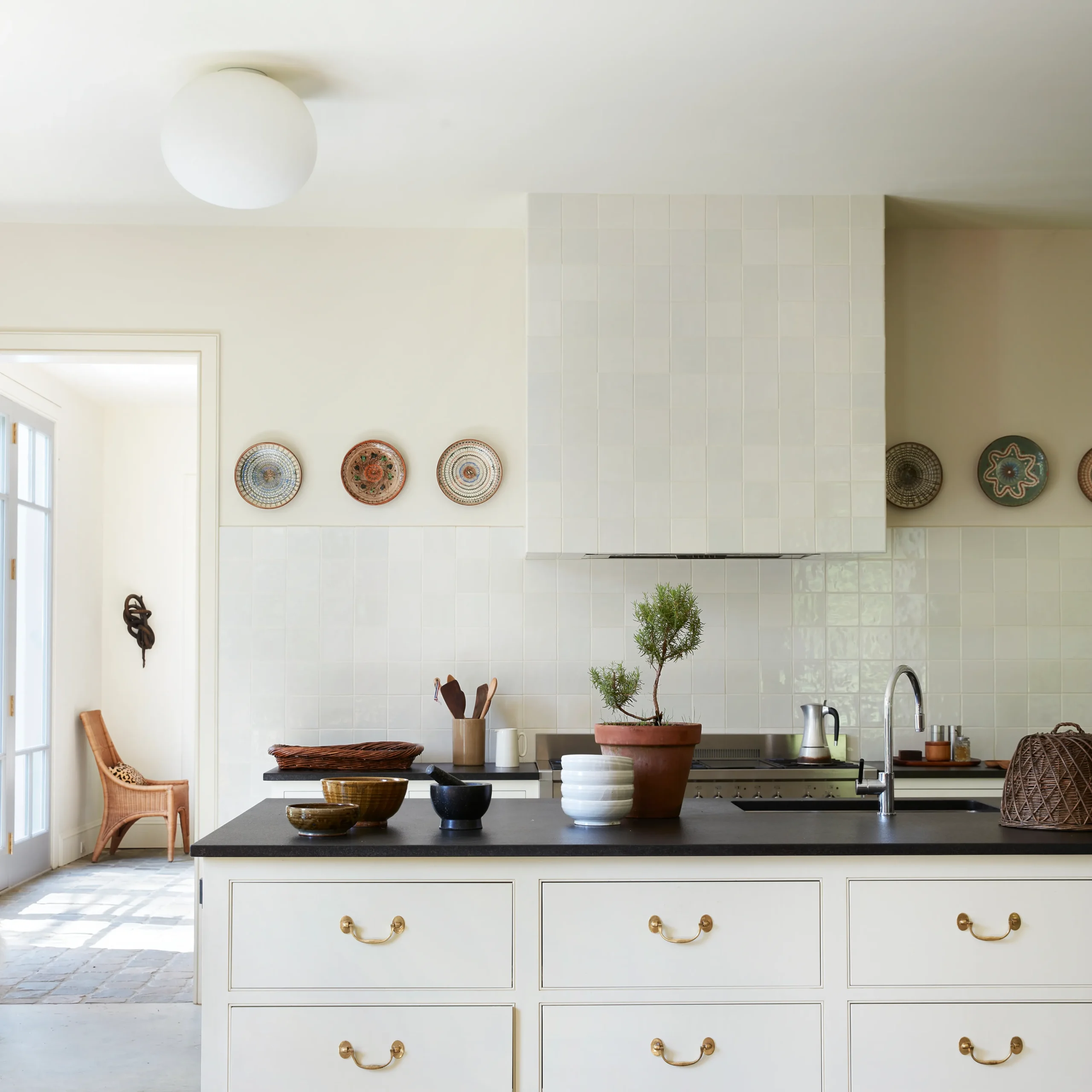 modern White kitchen cabinets with Crisp White wall