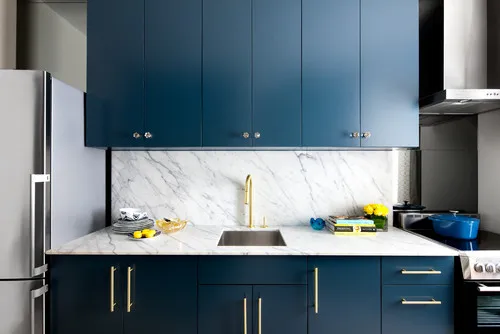modern blue Kitchen Cabinets Blue Cabinets with Gold Hardware
