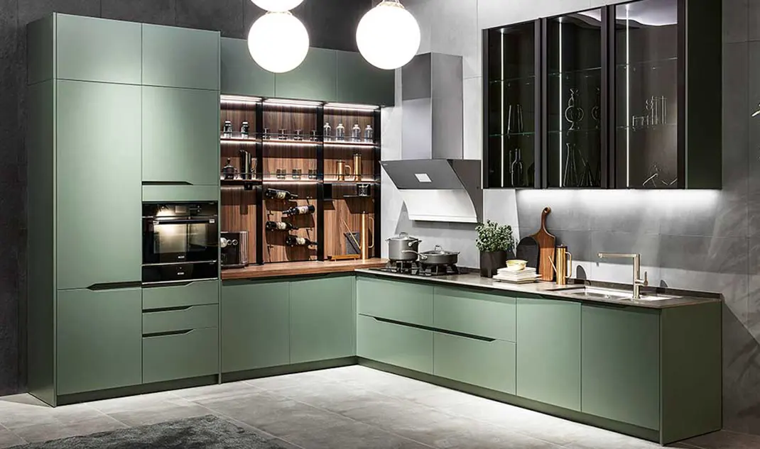 modern kitchen Dark Green Cabinets
