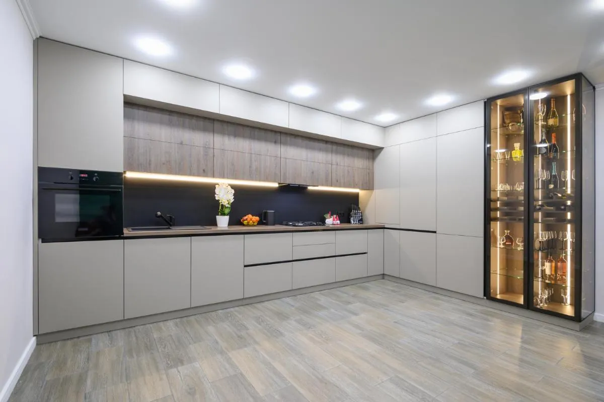 modern kitchen Inset Lighting in Cabinets