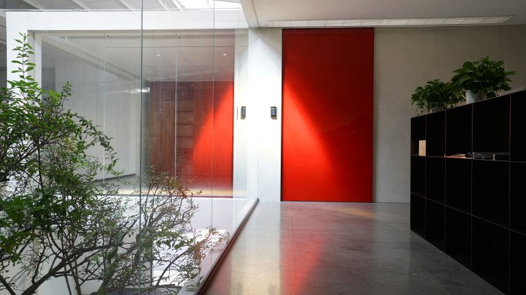 red sliding door
