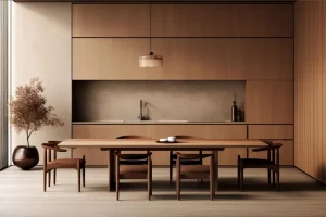 Contemporary kitchen with sleek cabinetry and matching dining set