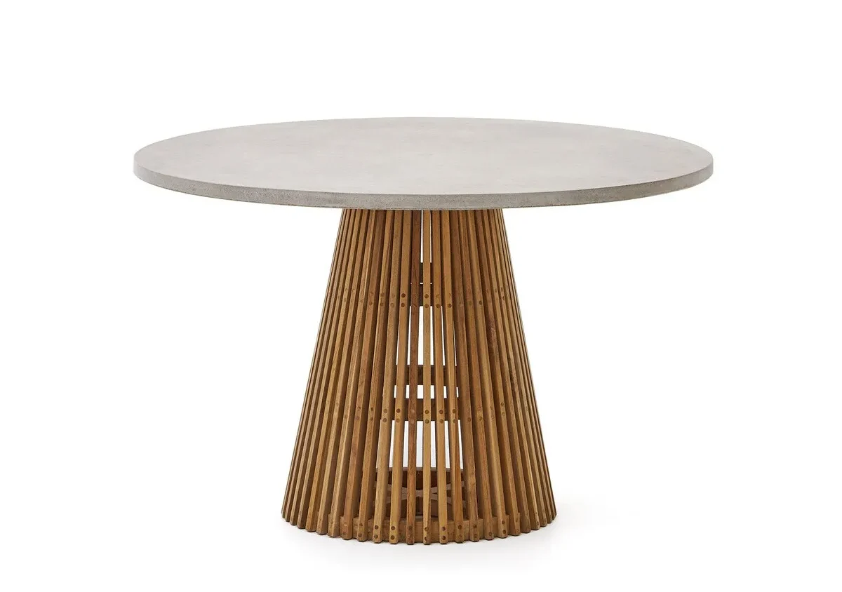 LaForma Australia round dining table with concrete top and wood base