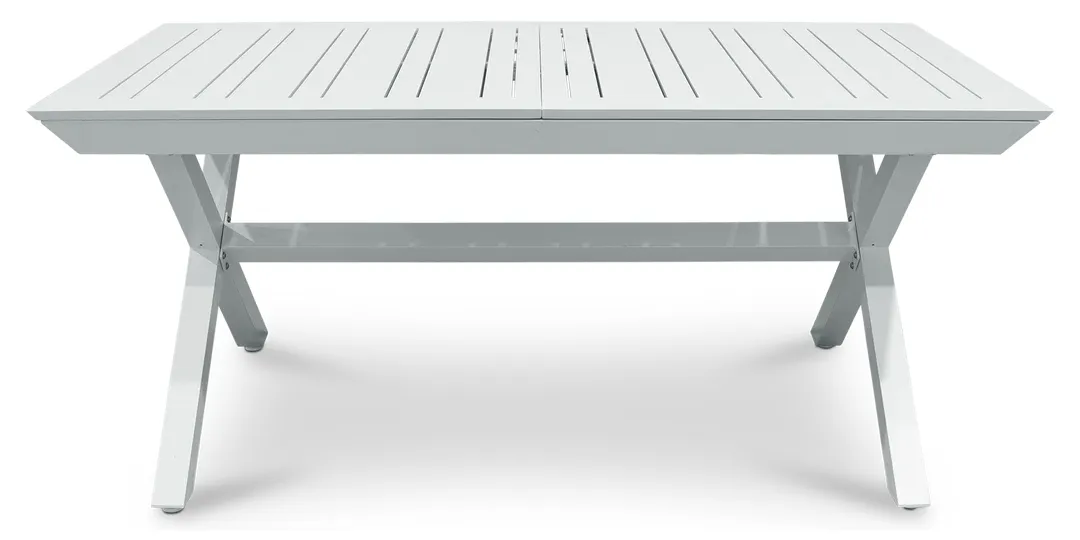 Modern Furniture Shack dining table with a sleek slatted white top