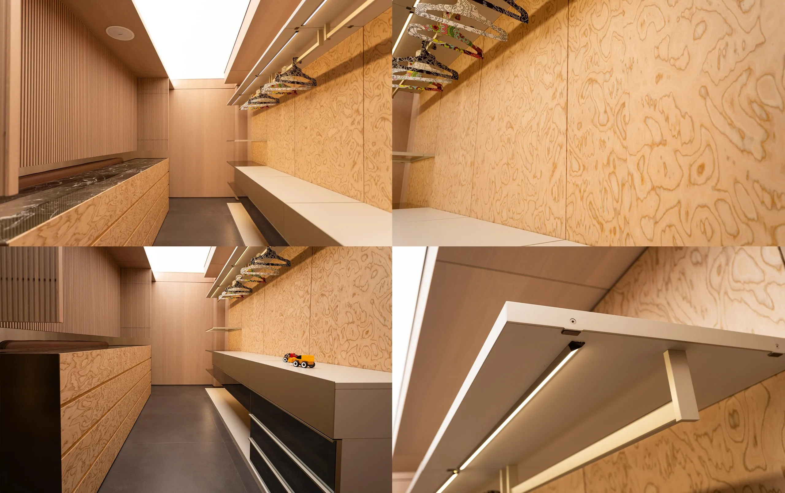 Modern bedroom closet with organized storage and design Modern bedroom closet with organized storage and design