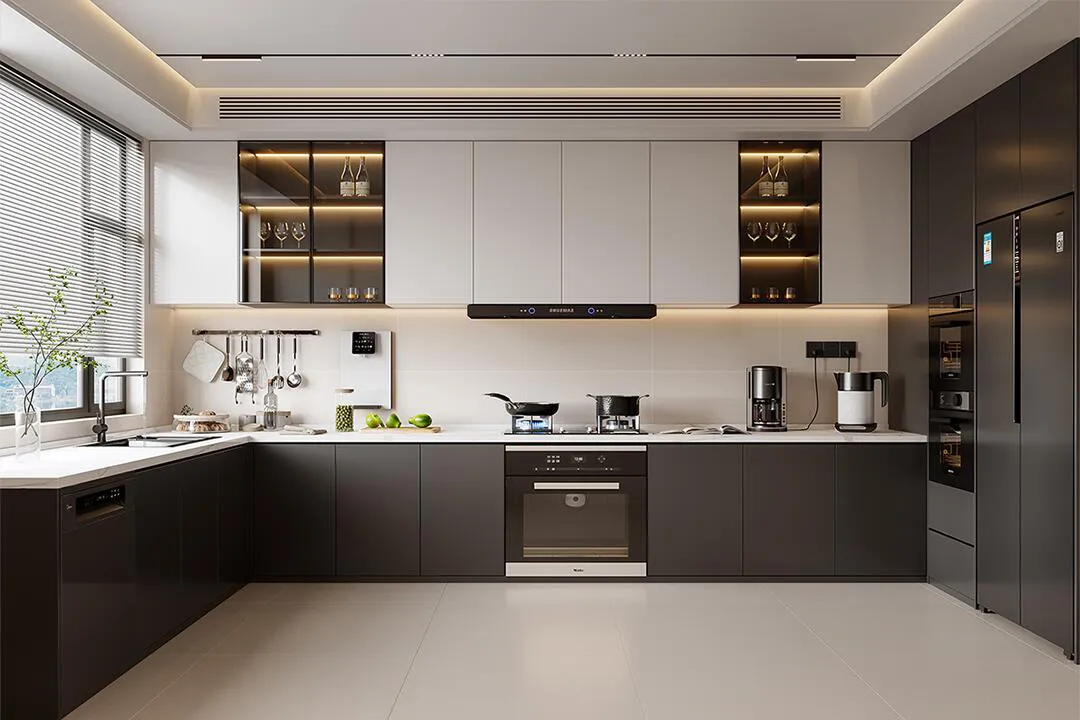 Modern kitchen with black and white cabinets and sleek design Modern kitchen with black and white cabinets and sleek design