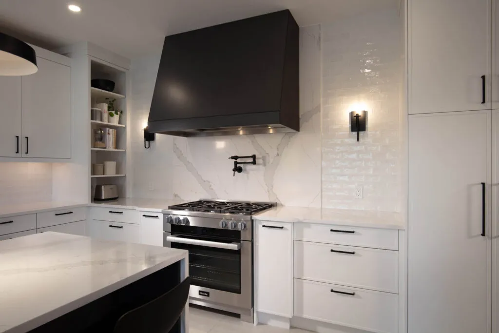 modern White kitchen cabinets with black hardware Contemporary Classic
