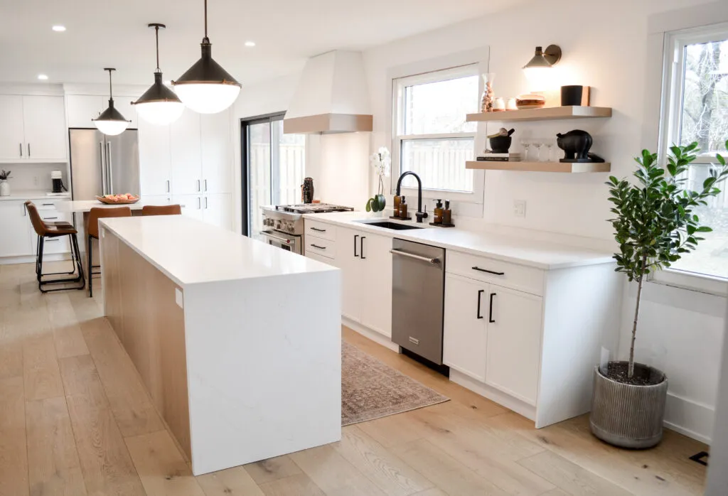 modern White kitchen cabinets with black hardware Elegant Contrast