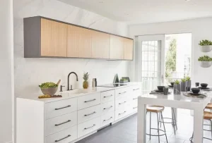 modern White kitchen cabinets with black hardware Luxurious Marble