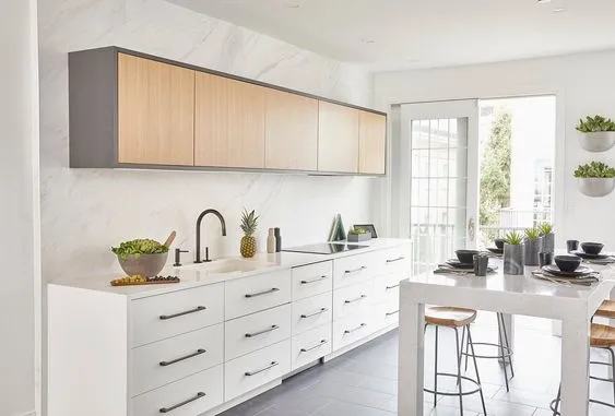 modern White kitchen cabinets with black hardware Luxurious Marble
