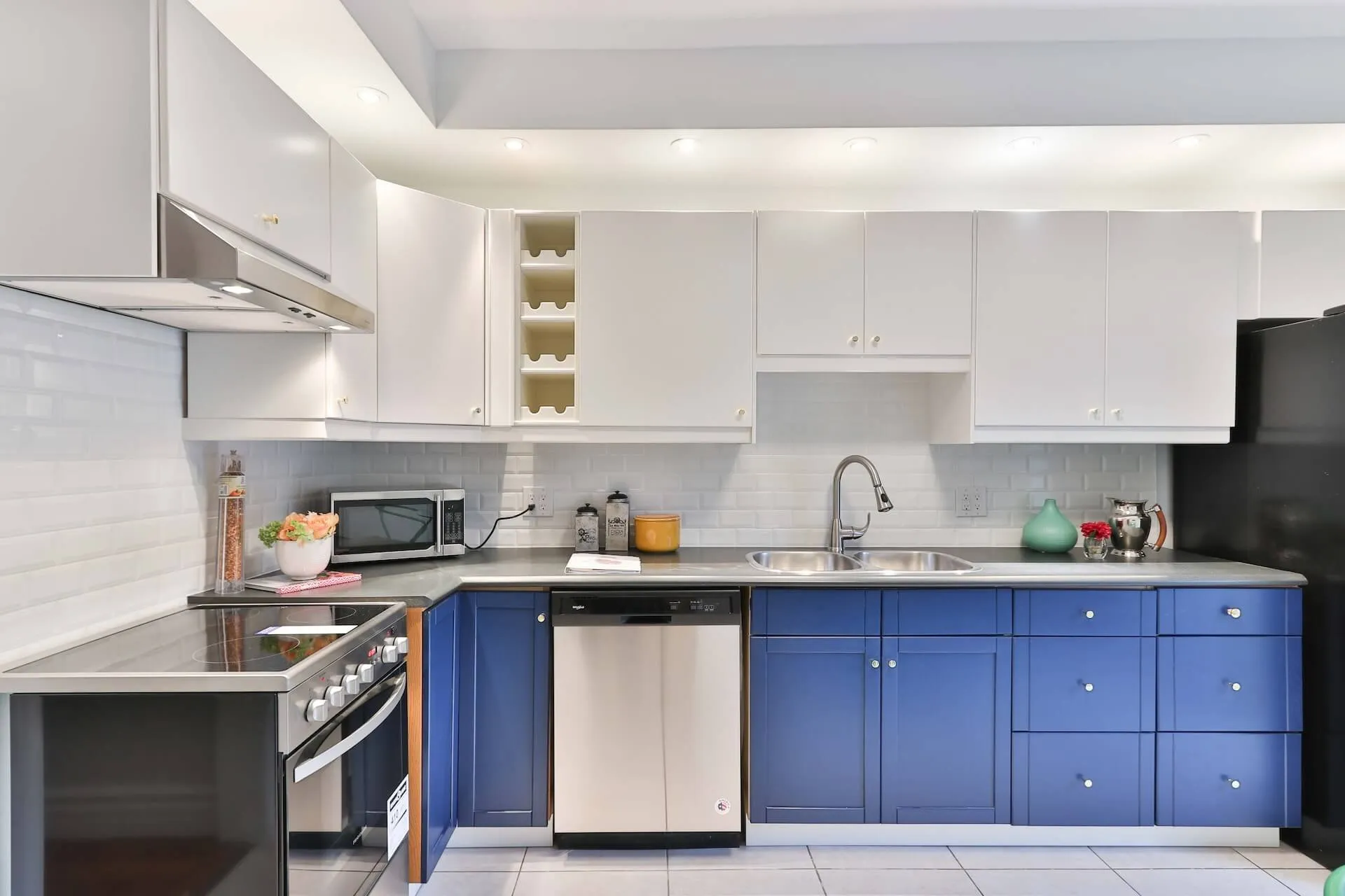 modern White kitchen cabinets with black hardware Maritime Influence