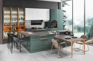 modern green kitchens with dark cabinets Contrast with Lighter Floors