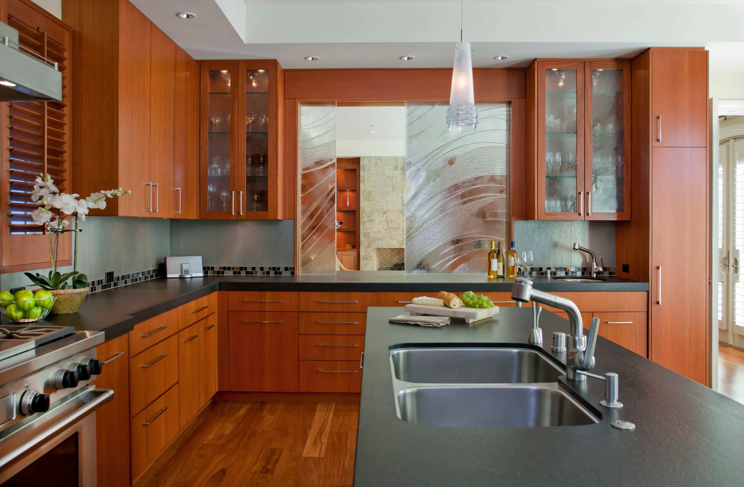 Inspiring modern Galley Kitchen Ideas Glass Cabinet Doors for a Lighter Feel