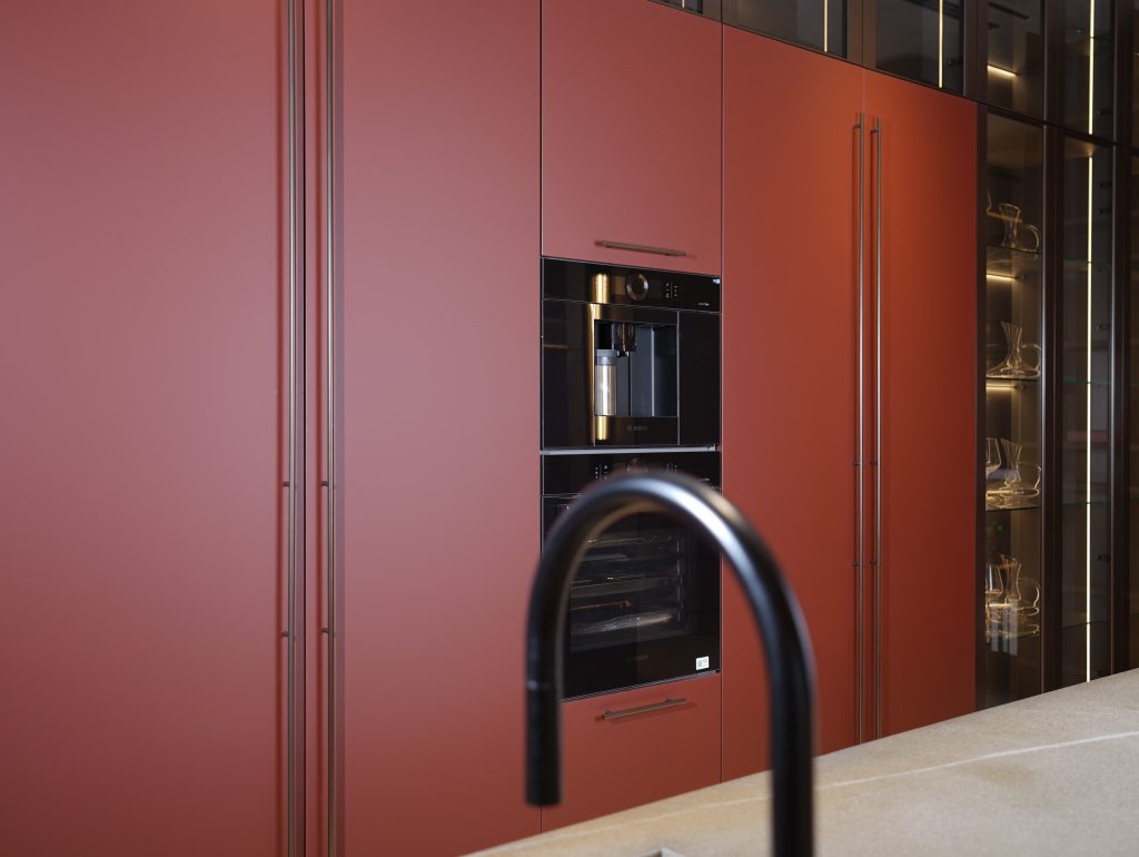 red kitchen cabinet door panel