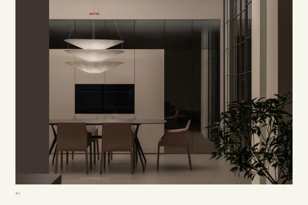 Indonesia villa Modern dining area with tiered hanging lights