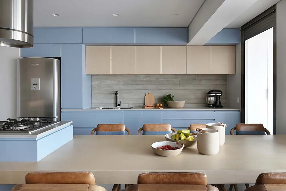 Modern and minimalist light powder blues kitchen cabinet