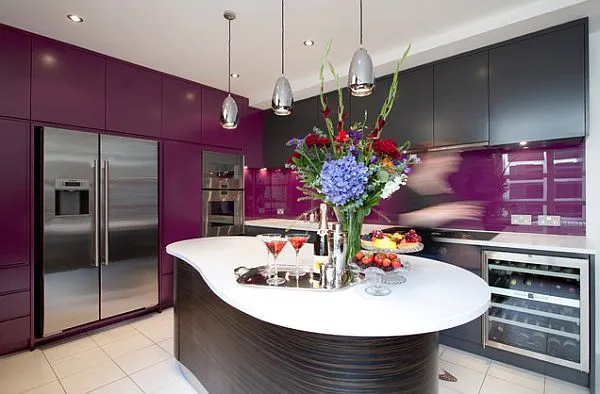 Modern and minimalist plum purple kitchen cabinet
