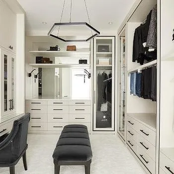 minimalist and modern ladies walk in closet ideas Create a Vanity or Makeup Station