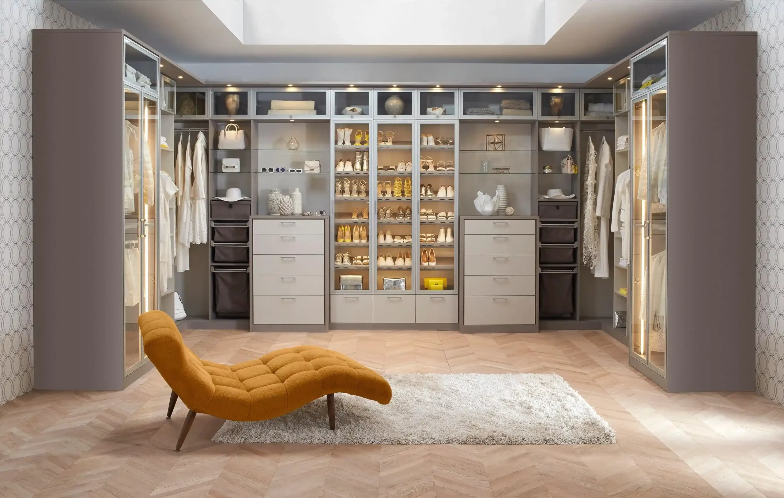 minimalist and modern ladies walk in closet ideas Mix of Storage Types