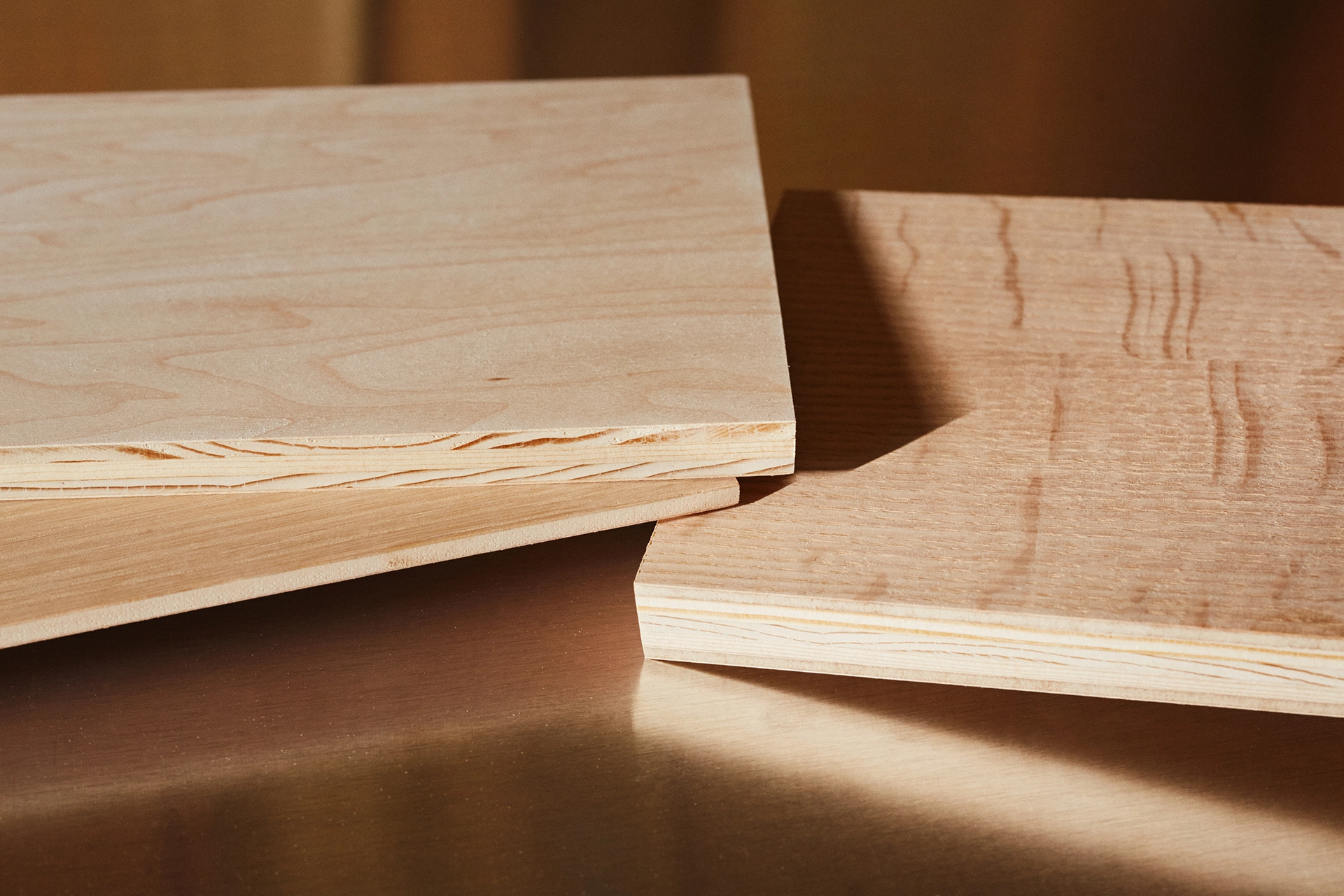 Close up of real wood and plywood cabinet boards Close up of real wood and plywood cabinet boards