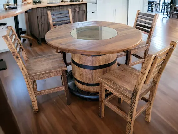 DIY dining table idea Reclaimed Wooden Barrel Dining Table