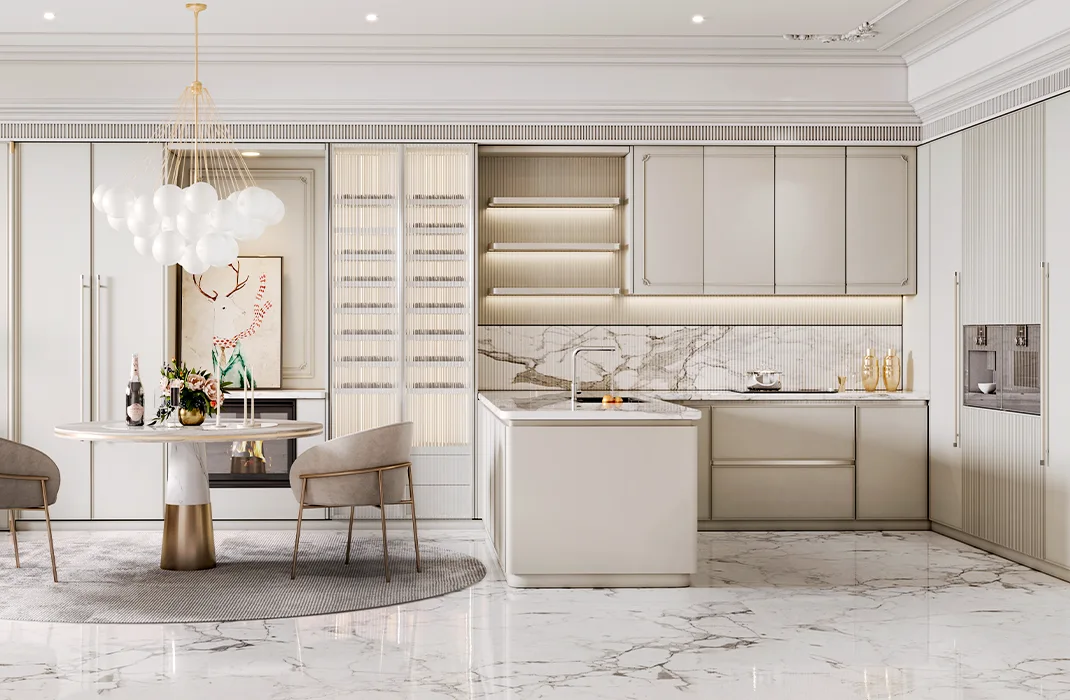 Modern kitchen cabinet lighting ideas Tiled Lighting Panels in Open Cabinets