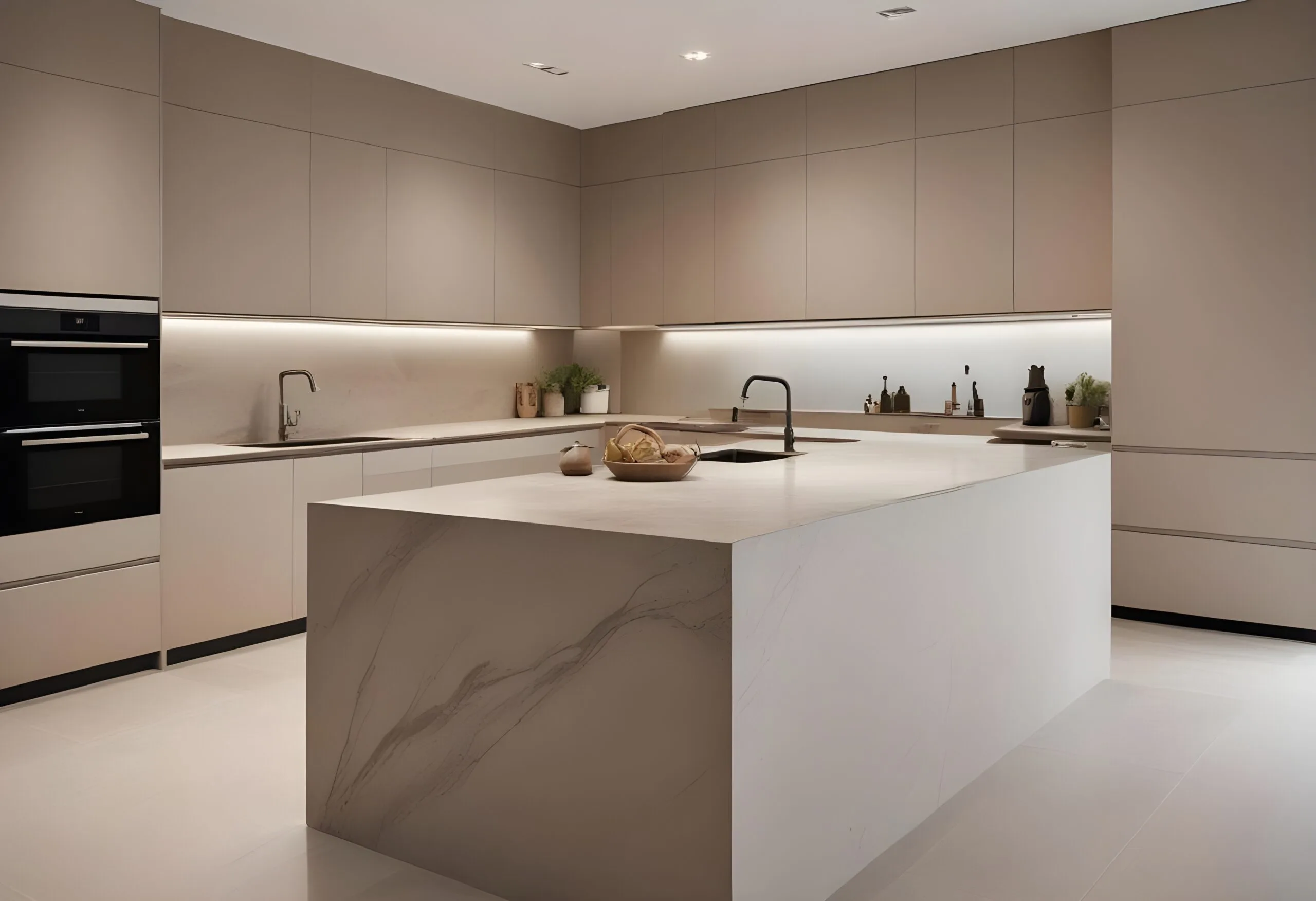 Modern kitchen with beige cabinetry spacious layout Modern kitchen with beige cabinetry spacious layout