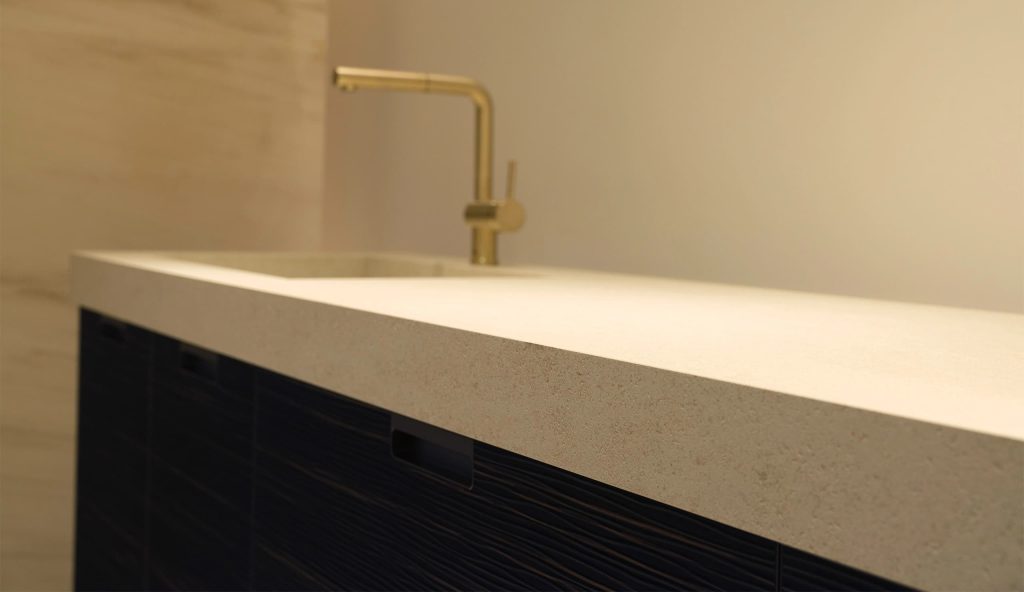 European kitchen cabinet with countertop and water-tap