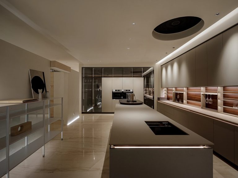 High-end Minimalist Kitchen Cabinet featuring minimalist storage with integrated lighting.