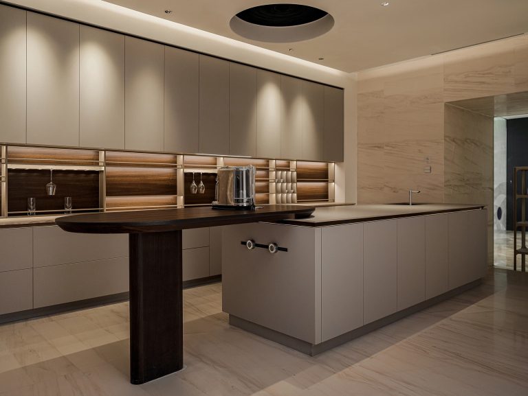 Minimalist Kitchen Cabinet with integrated lighting and sleek design.